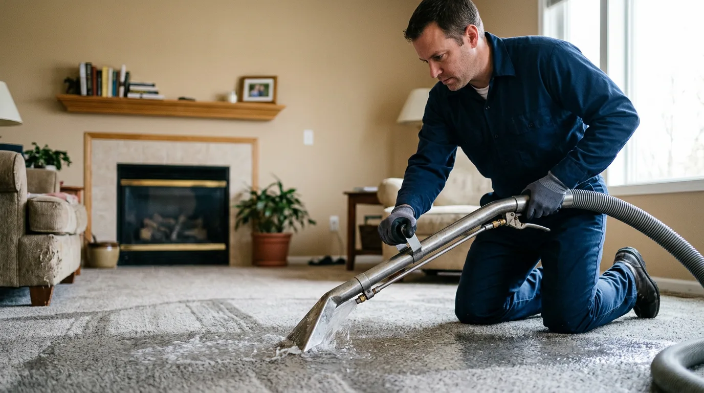 Water damage restoration technician working near New Liberty, IA